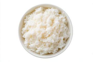 Top view white rice in bowl isolated on white background.