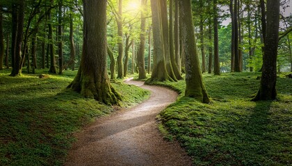 Obraz premium a winding path leading into a a gap between trees in the new forest
