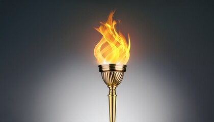 golden torch with a flame against a gradient grey background