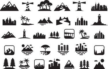 Various types of vector silhouette for design element icon collections