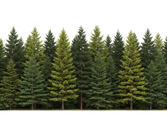 Obraz premium A row of evergreen pine trees isolated on transparent background creates a natural forest scenery