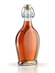 Elegant glass bottle filled with amber liquid and a swing top closure