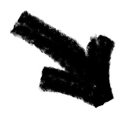 Bold brush hand drawn curved arrow. Doodle marker thick arrow. Hand drawn vector direction pointers. Curved, wavy brush strokes with scratches.