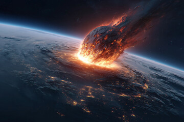 A large rock is falling from the sky and crashing into the ocean