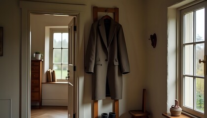 A Beige Coat in a Windowed Room