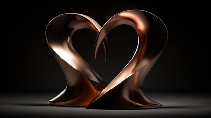 3D heart - shaped metallic sculpture on dark background, ideal for romantic or celebratory designs 