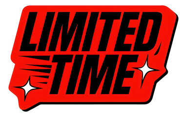 Bold red bubble sticker with LIMITED TIME offer in dynamic style, striking retail promo on transparent background.