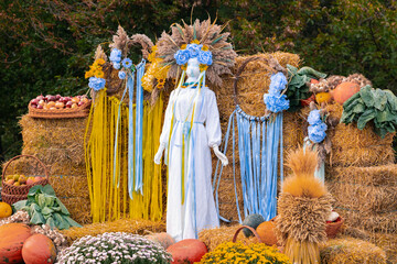Ukrainian tradition folk cloth decorative still life exposition autumn harvest season aesthetic...