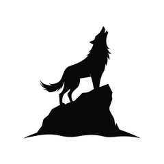 "Howling Wolf Silhouette on Mountain Peak Vector Art"