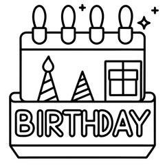 Birthday Date Calendar Outline Vector Illustration