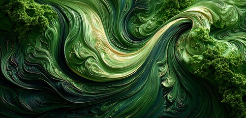 Emerald green monochrome abstraction with ripples and deep forest tones
