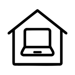 Laptop in House Icon Symbolizing Home Office Setup for Remote Work and Virtual Workplace Environment