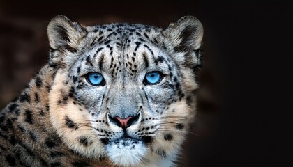 Obraz premium close up of a snow leopard showing its intense blue eyes and majestic presence creating a captivating and powerful image against a dark background