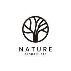 Minimalist black tree logo with circle design