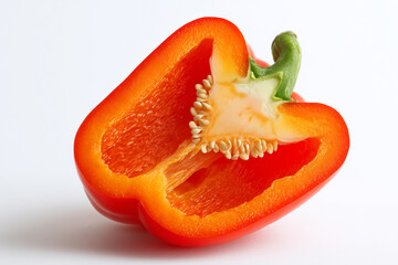 Cut in half red bell pepper isolated on white background, Selective focus sliced bell pepper on white background.