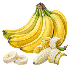 bunch of bananas on white background