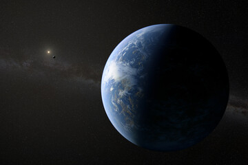 Fototapeta premium Illustration artistique de l'exoplanète habitable Kepler-22b, une super-Terre située à 635 années-lumière.