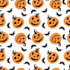 Seamless Halloween pattern pumpkins and bats