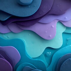 Layered Teal, Aqua & Purple Fluid Paper-Cut Abstract on Dark Backdrop