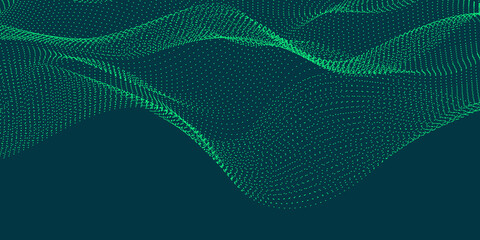Abstract Green Wave Dot Mesh Background