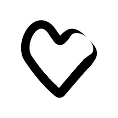 Bold black hand drawn heart shape with a rough textured outline on a clean white background