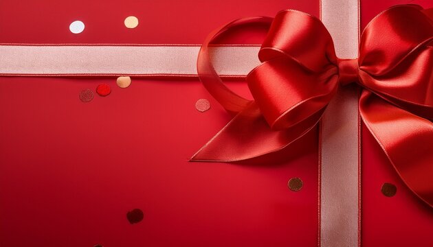 festive satin bows and transparent ribbons on red backgrounds are typically used to decorate holiday packages presents and invitations adding a touch of celebration and ornament to cardboard boxes