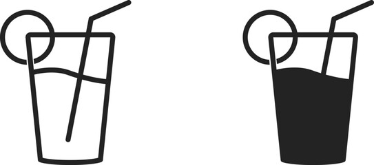 Juice glass with straw and lemon slice drink icon vector