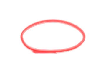 A single hand drawn red oval shape with a soft translucent brush stroke effect on a white background