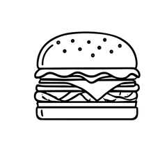 Simple black and white line drawing of a layered hamburger.