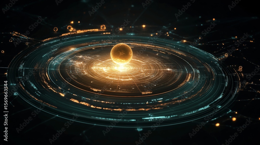 Aufkleber abstract technology core with glowing sphere and circular data streams