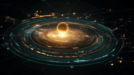 Obraz premium Abstract Technology Core with Glowing Sphere and Circular Data Streams