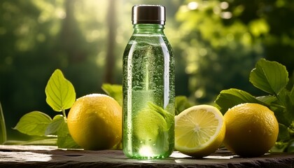 refreshing vitamin enriched water bottle with glistening condensation for health and wellness campaigns