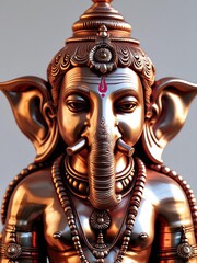 Obraz premium Copper Ganesh Idol on Pedestal Isolated on Light Background 