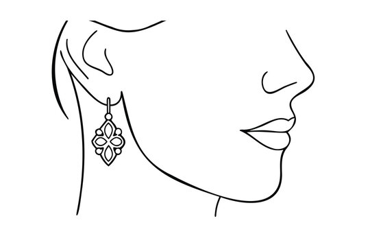 black line art woman wearing earring clip art preview