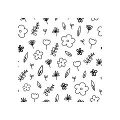 Seamless pattern with cute doodle of flowers and leaves. Seamless pattern for digital printing, graphic design, fabric, or paper.