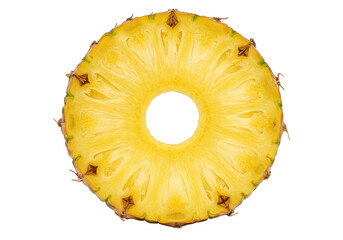 A vibrant yellow pineapple slice is isolated on transparent background, showcasing its juicy texture and tropical sweetness