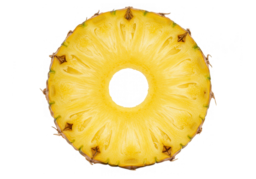 A vibrant yellow pineapple slice is isolated on transparent background, showcasing its juicy texture and tropical sweetness