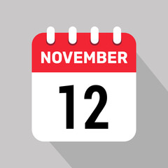Fototapeta premium 12 november calendar icon vector graphic design page icon