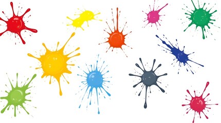 a collection of colorful paint splatters on a clean white isolated background.
