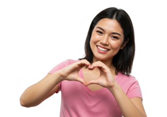 Young asian woman making heart shape with hands isolated on transparent background