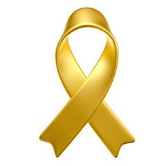 Golden Awareness Ribbon Symbol in 3D Render with transparent background