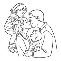 Happy Family Line Art Vector – Parents and Children Loving Illustration
