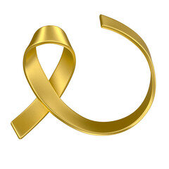 Golden Awareness Ribbon Symbol in 3D Render with transparent background