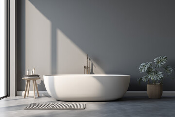 Fototapeta premium Modern luxury bathroom with bathtub, Interior design bathroom with lighting design, Peaceful and calm restroom.