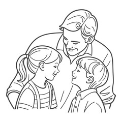 Father with Children Line Art Vector – Happy Family Illustration
