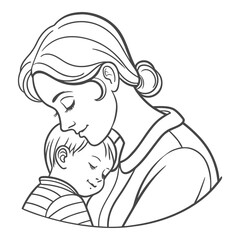 Mother Hugging Baby Line Art – Mom and Child Love Vector Illustration
