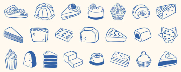 cakes doodle illustration hand drawn sketch style collection set
