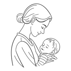 Mother Hugging Baby Line Art – Mom and Child Love Vector Illustration
