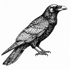 Fototapeta premium Detailed Black And White Crow Drawing