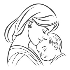 Mother Hugging Baby Line Art – Mom and Child Love Vector Illustration
